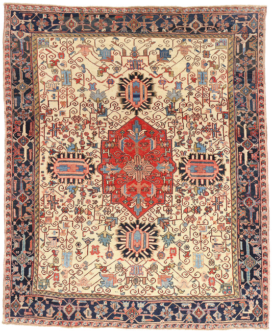 8 x 10 Ivory Vintage Persian Heriz Rug 61510
