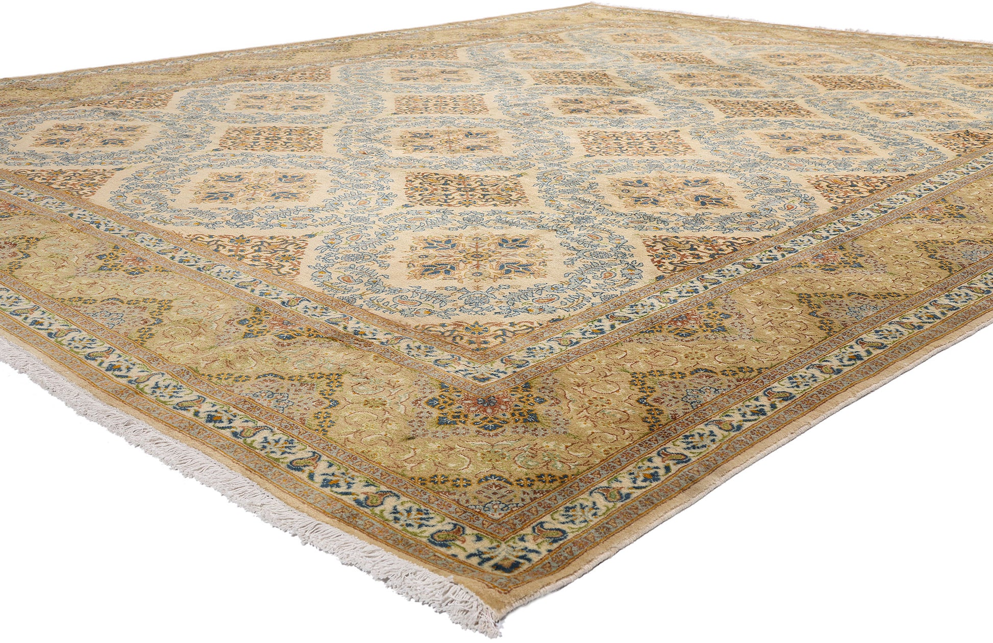 10 x 13 Beige Vintage Persian Kashan Rug 61523