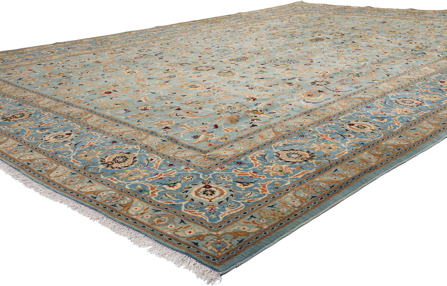 10 x 14 Light Blue Vintage Persian Kashan Rug 61486