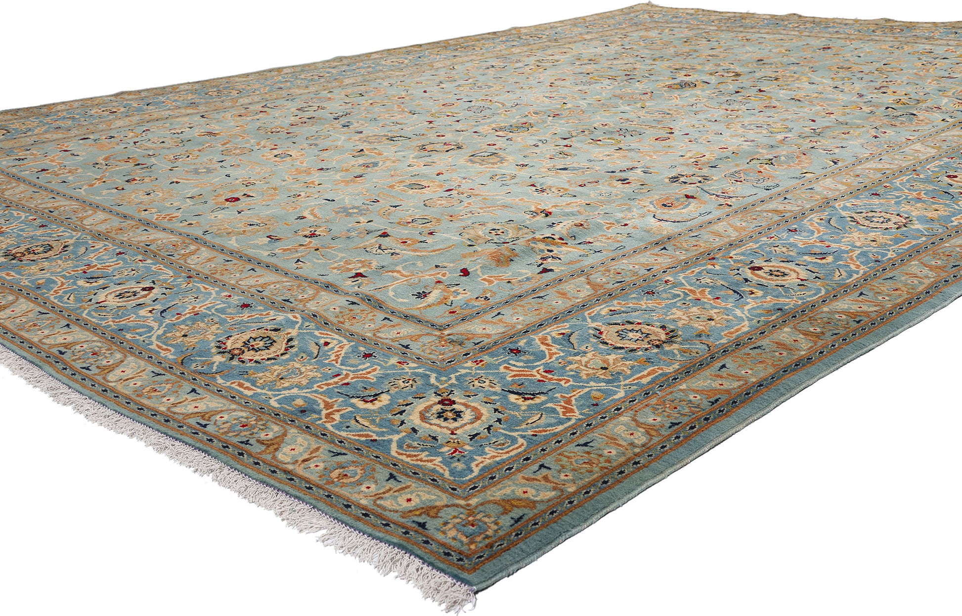 10 x 14 Light Blue Vintage Persian Kashan Rug 61486
