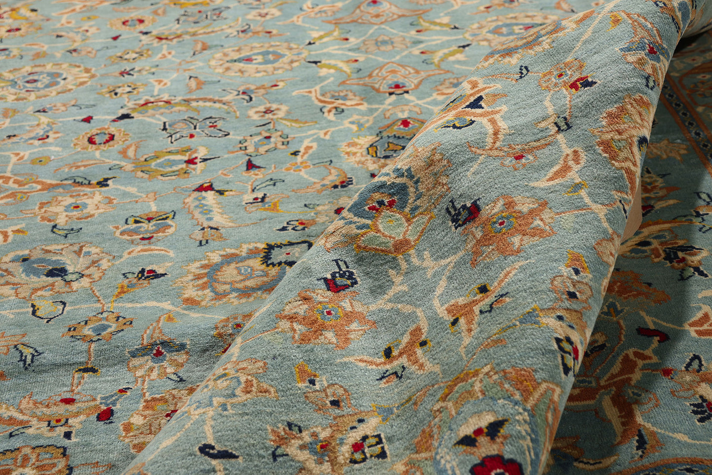 10 x 14 Light Blue Vintage Persian Kashan Rug 61486