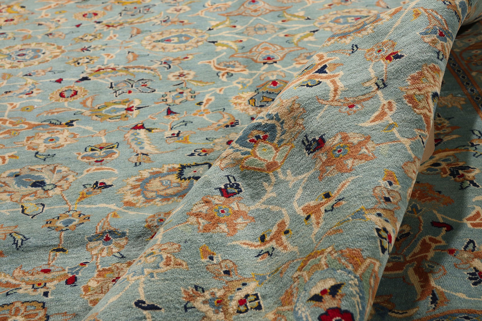 10 x 14 Light Blue Vintage Persian Kashan Rug 61486