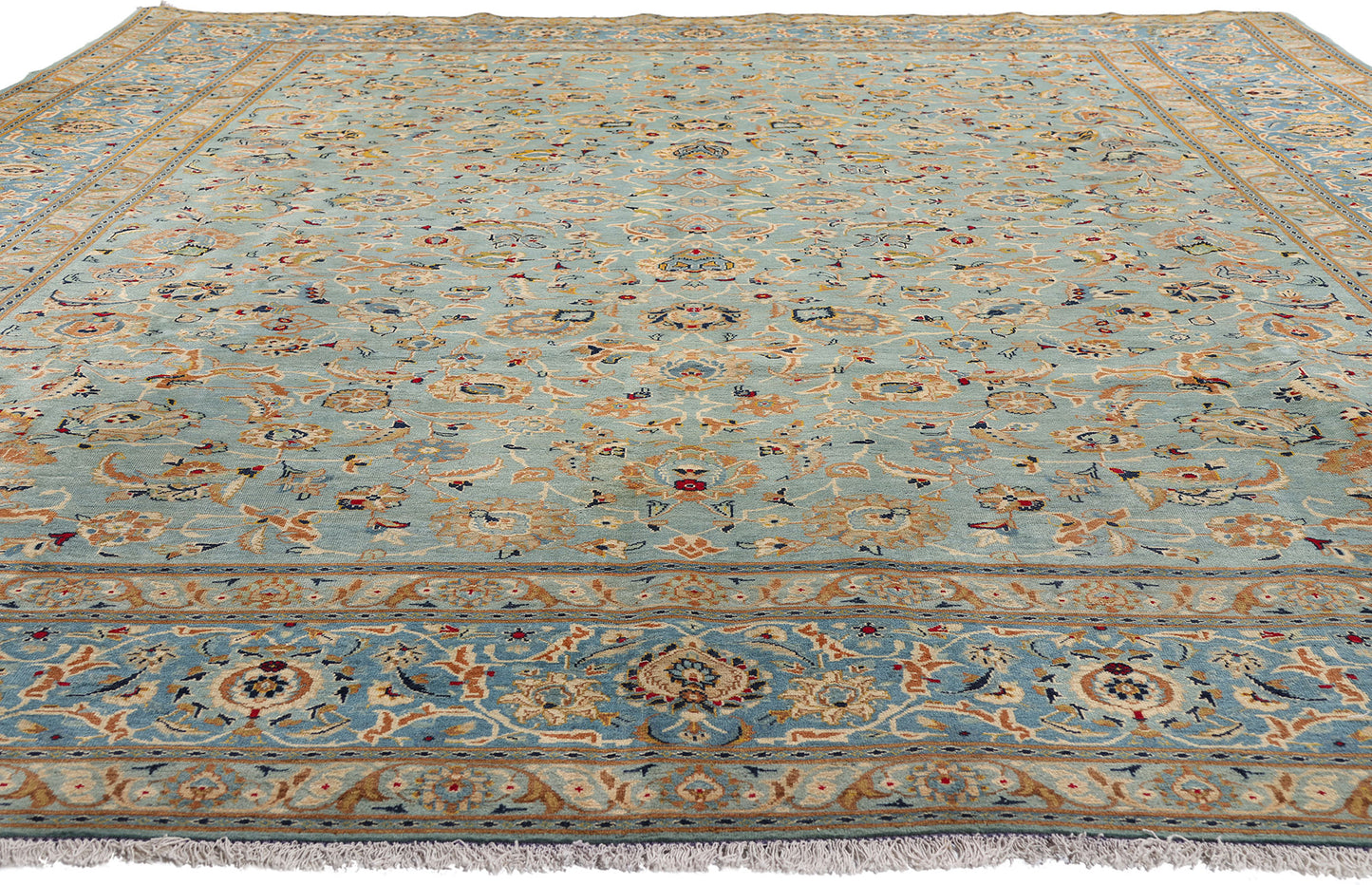 10 x 14 Light Blue Vintage Persian Kashan Rug 61486