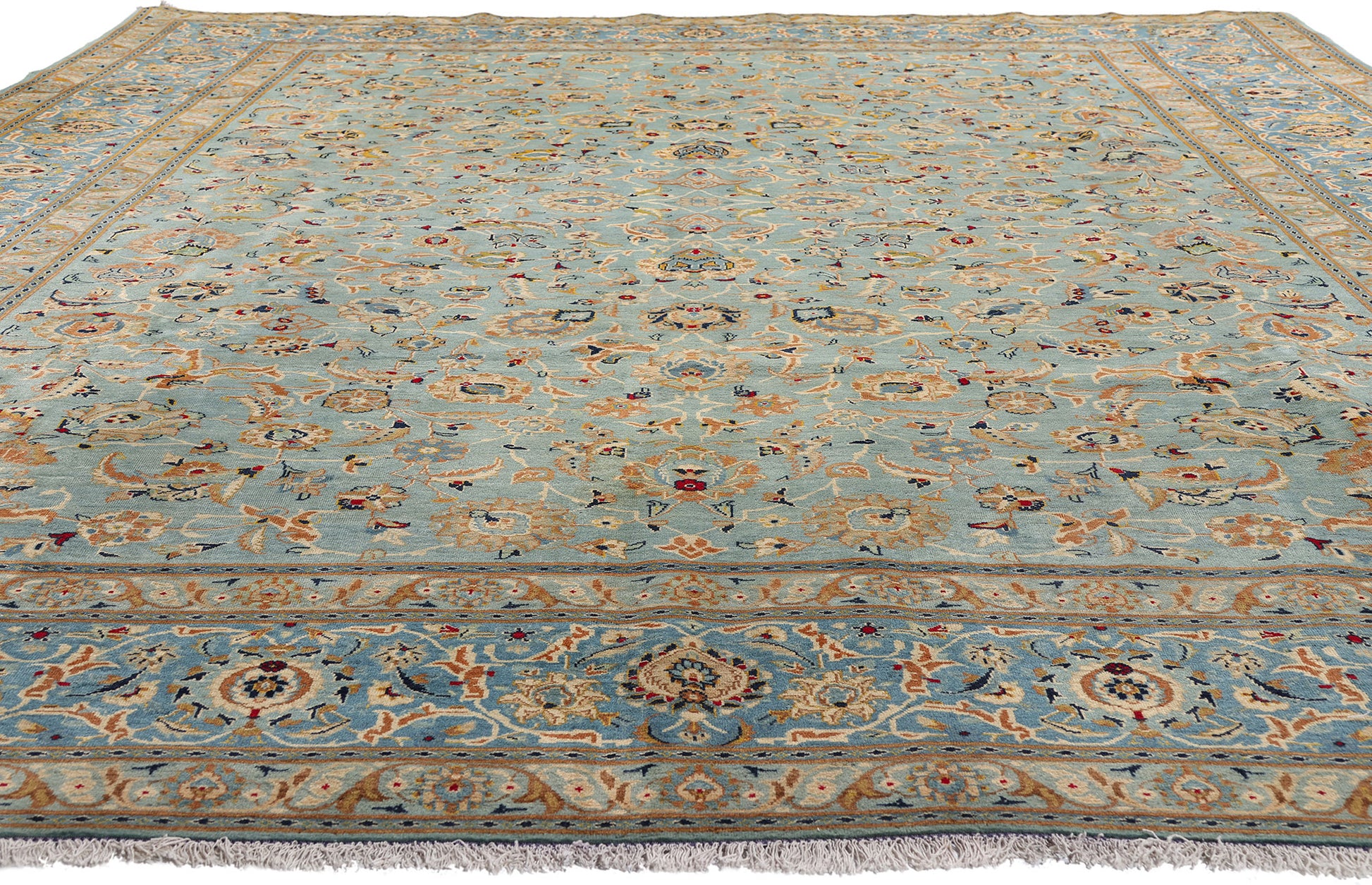 10 x 14 Light Blue Vintage Persian Kashan Rug 61486