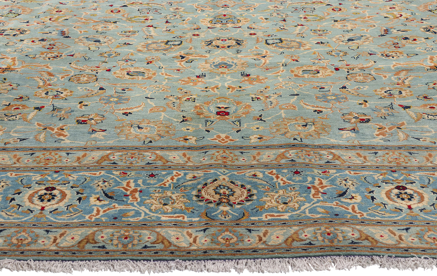 10 x 14 Light Blue Vintage Persian Kashan Rug 61486