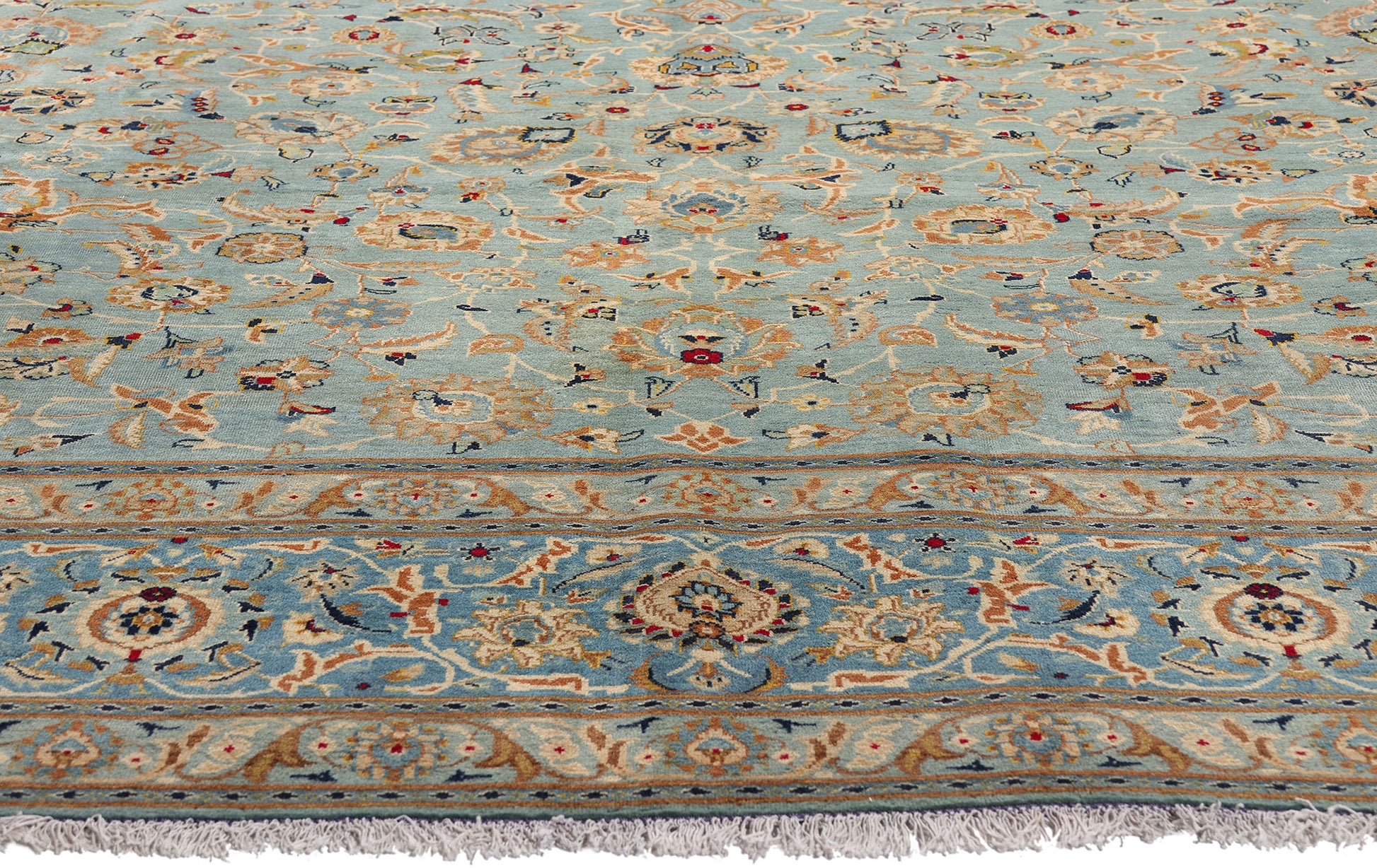 10 x 14 Light Blue Vintage Persian Kashan Rug 61486