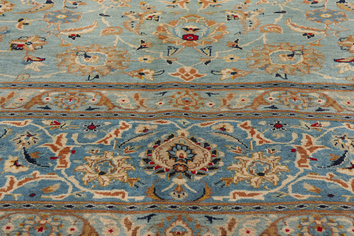 10 x 14 Light Blue Vintage Persian Kashan Rug 61486