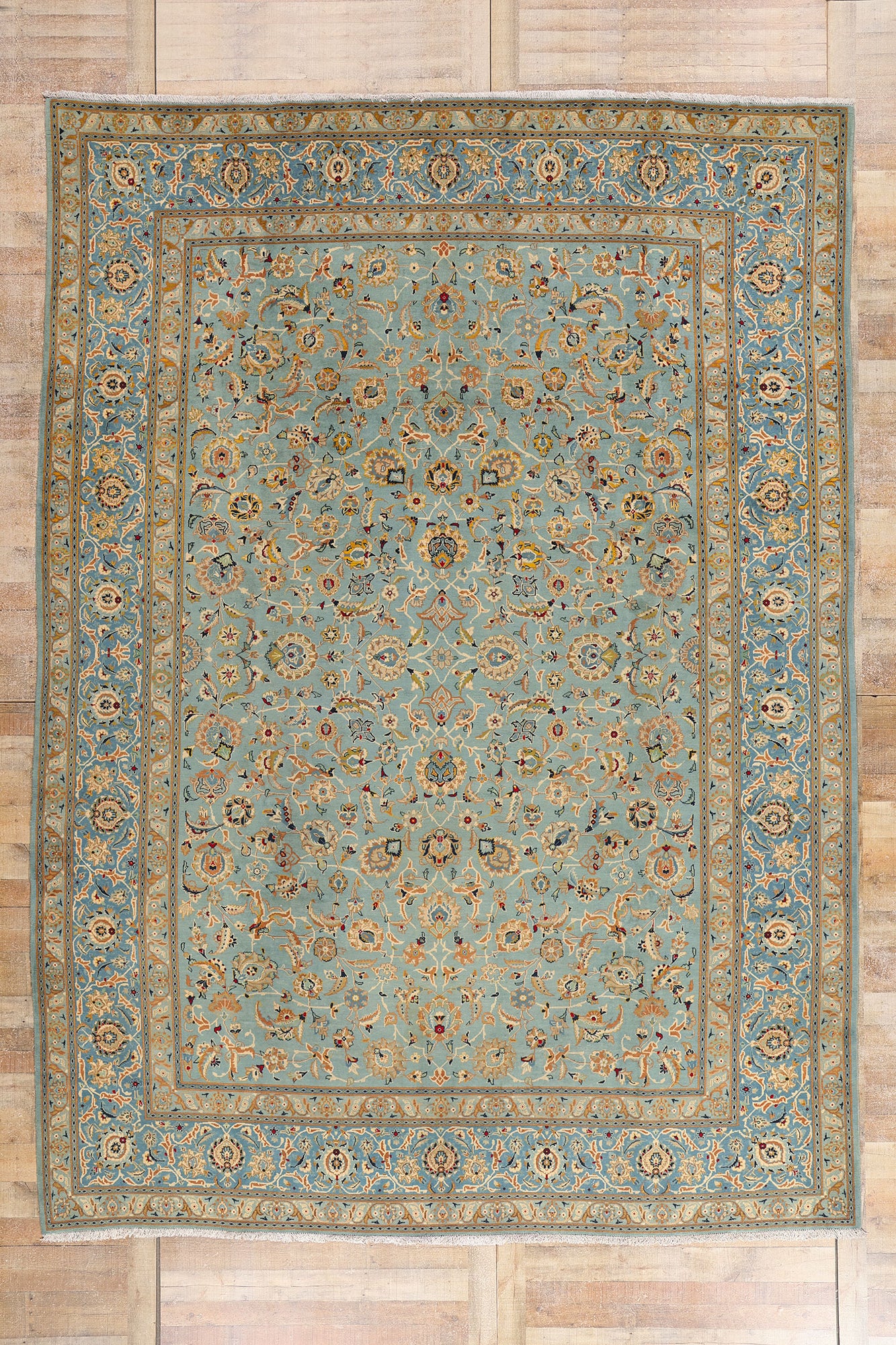 10 x 14 Light Blue Vintage Persian Kashan Rug 61486