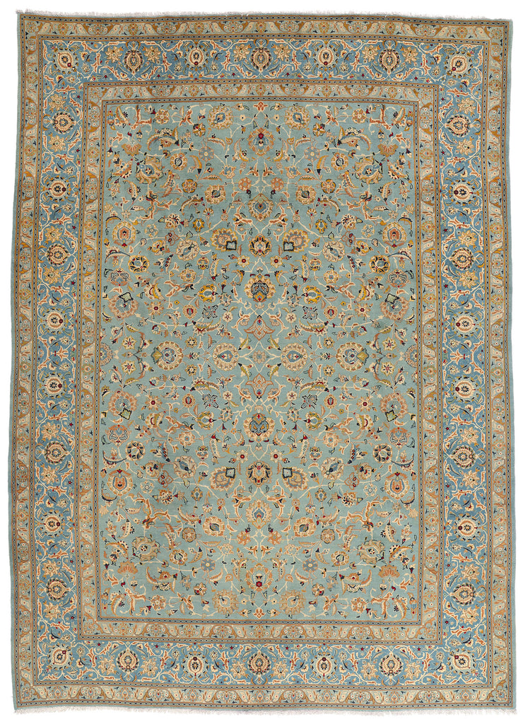 10 x 14 Light Blue Vintage Persian Kashan Rug 61486