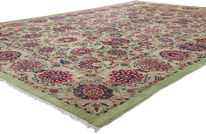 9 x 13 Green Vintage Persian Kashan Rug 61412
