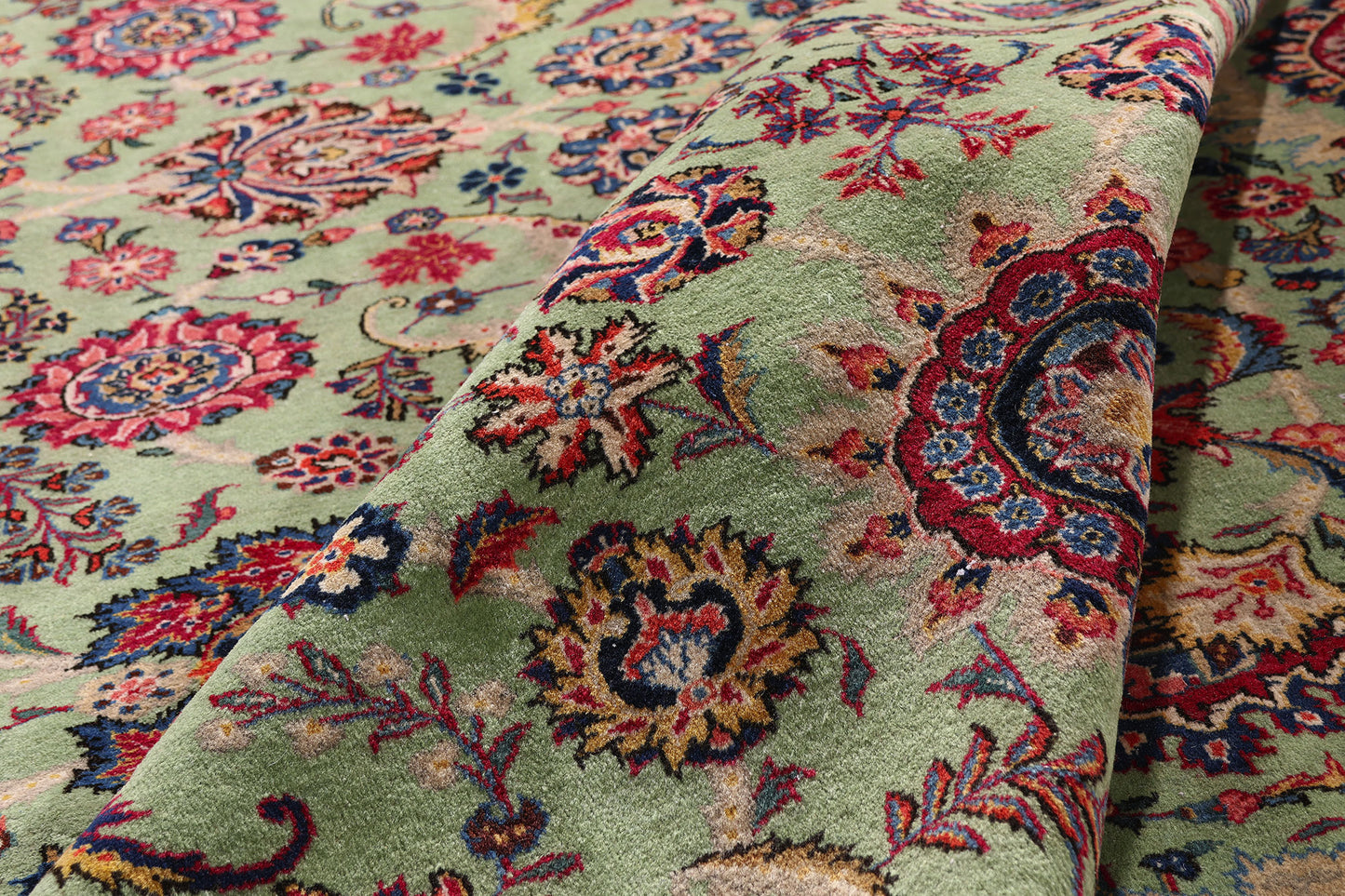 9 x 13 Green Vintage Persian Kashan Rug 61412