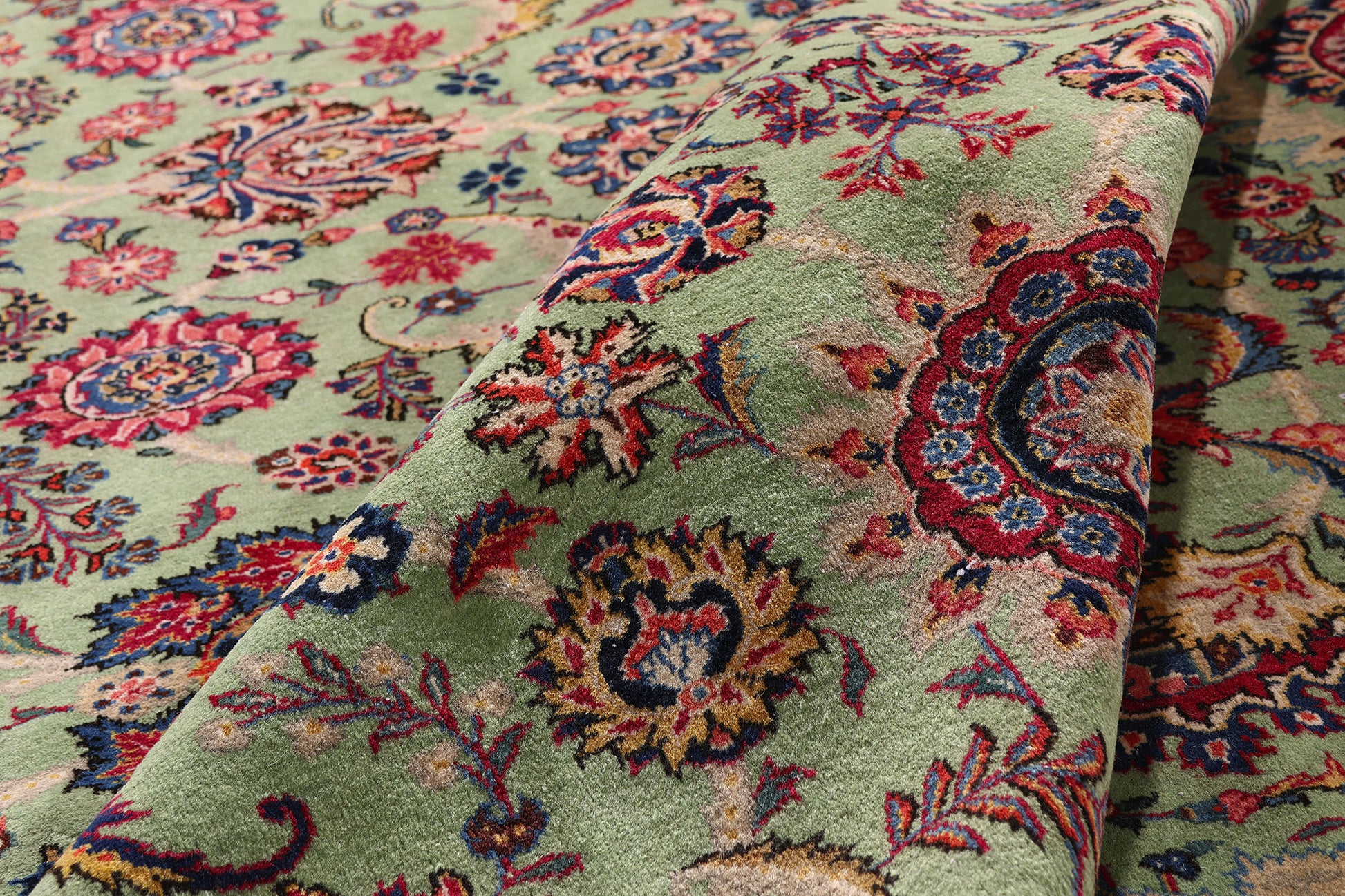 9 x 13 Green Vintage Persian Kashan Rug 61412