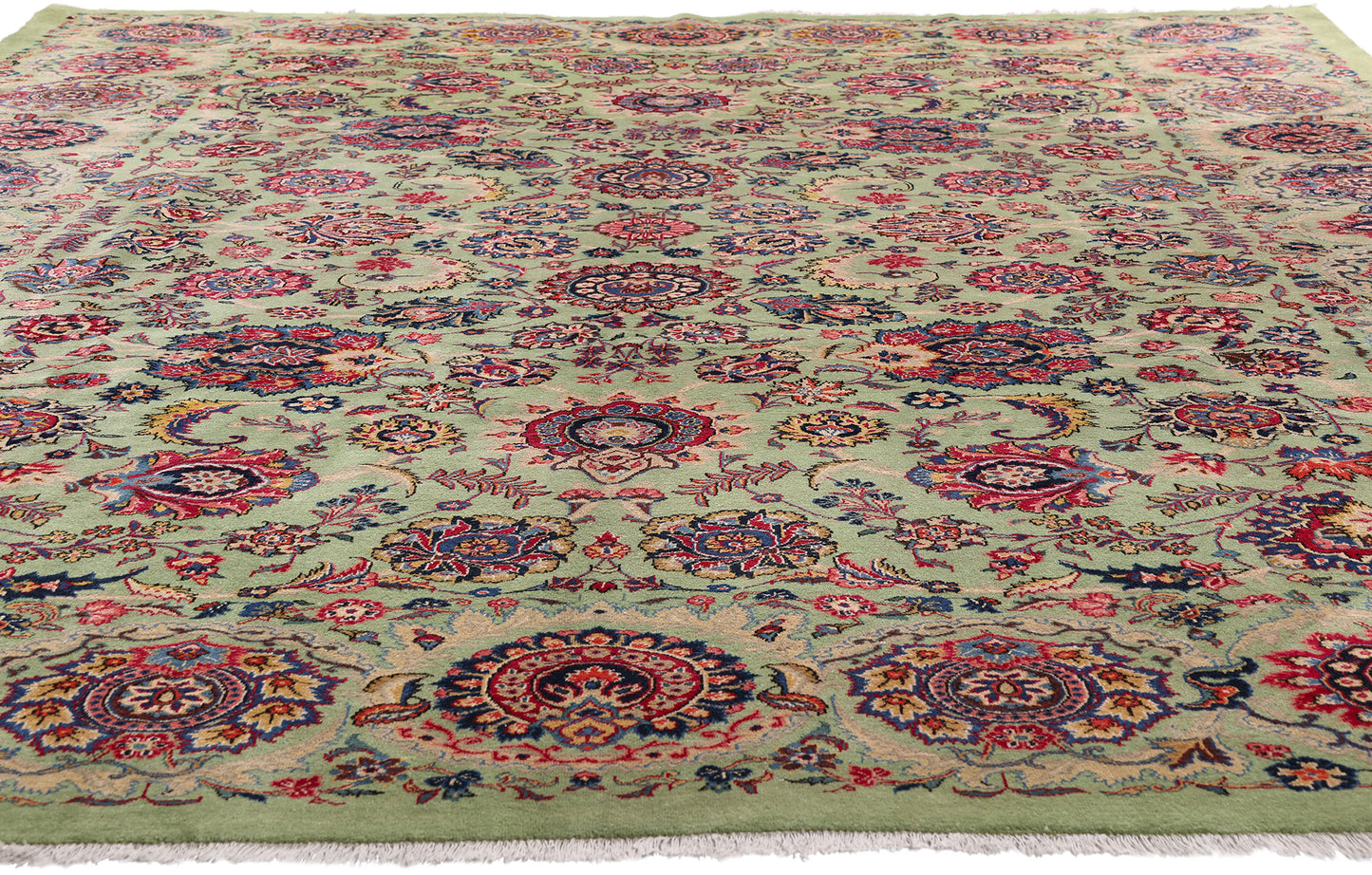 9 x 13 Green Vintage Persian Kashan Rug 61412