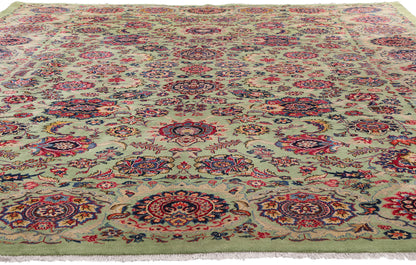 9 x 13 Green Vintage Persian Kashan Rug 61412