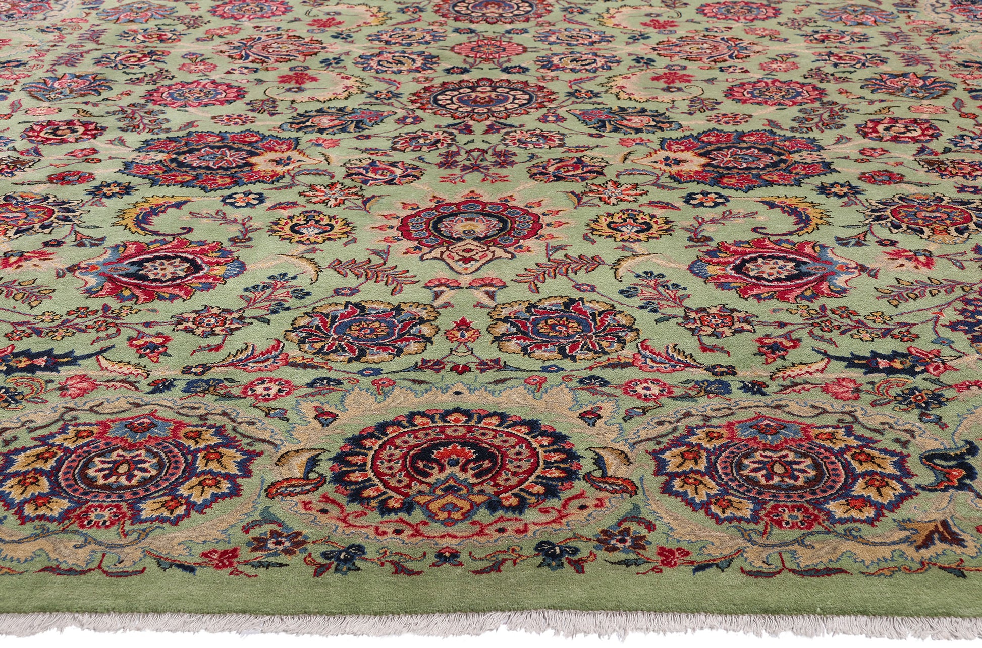 9 x 13 Green Vintage Persian Kashan Rug 61412