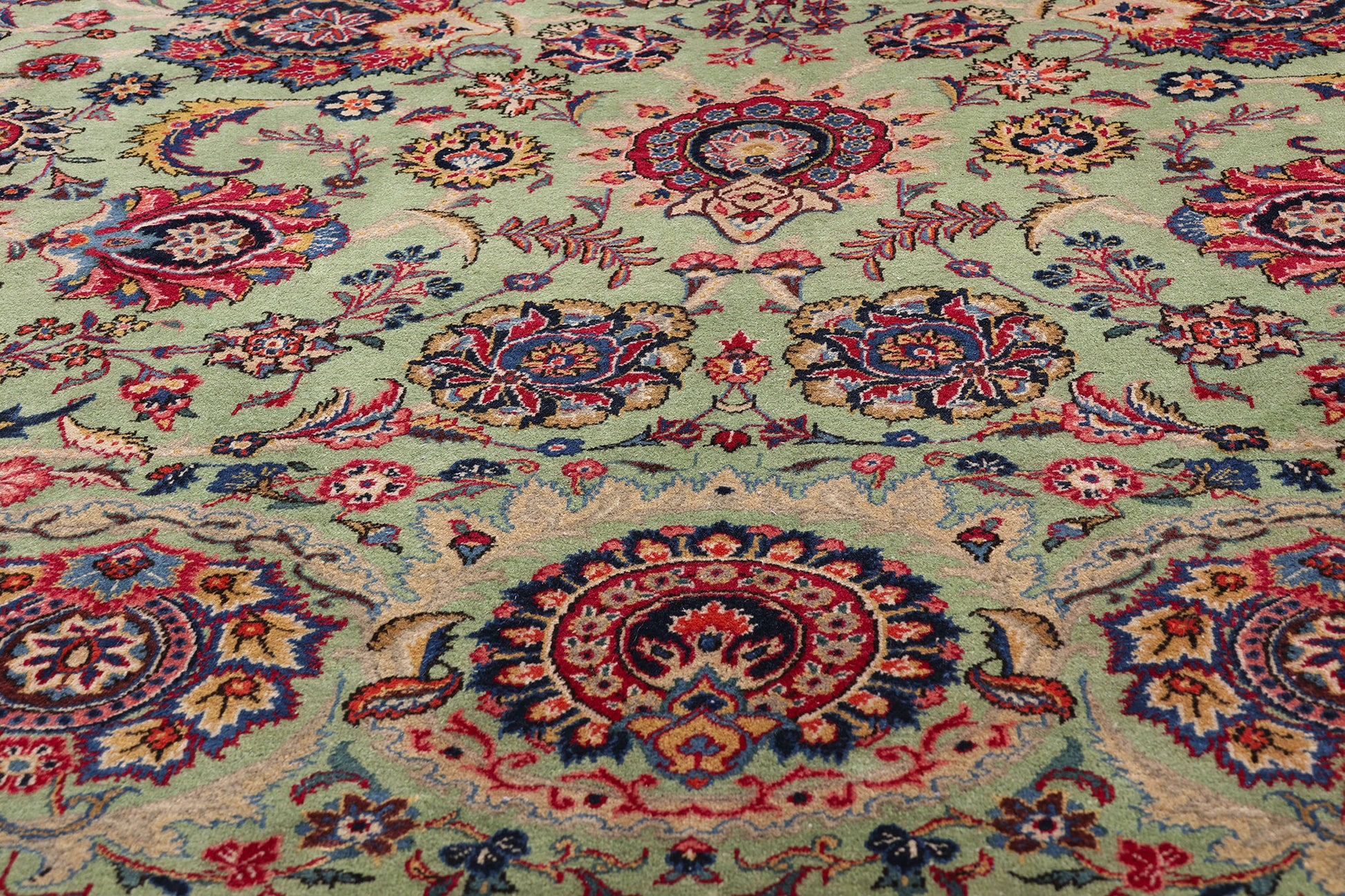 9 x 13 Green Vintage Persian Kashan Rug 61412