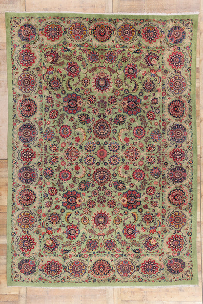 9 x 13 Green Vintage Persian Kashan Rug 61412