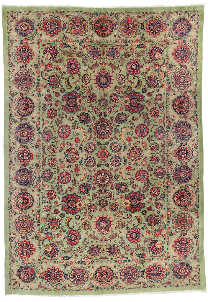 9 x 13 Green Vintage Persian Kashan Rug 61412