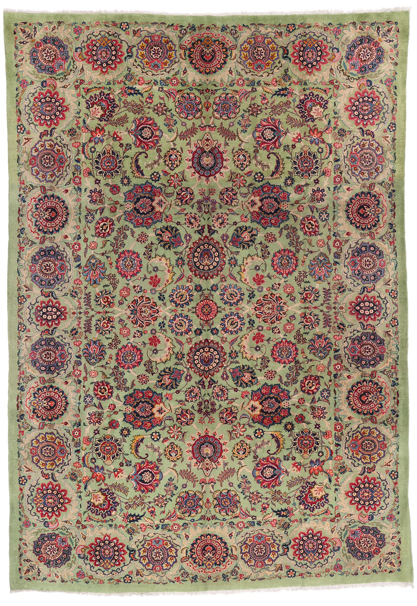 9 x 13 Green Vintage Persian Kashan Rug 61412