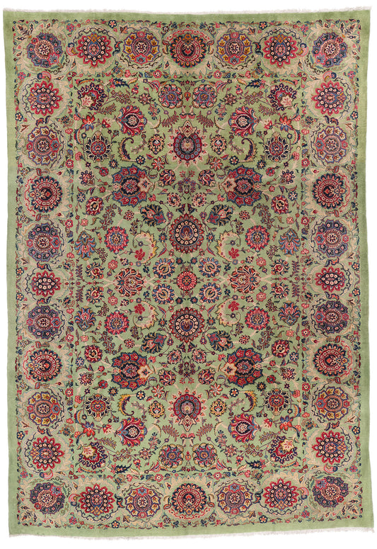 9 x 13 Green Vintage Persian Kashan Rug 61412