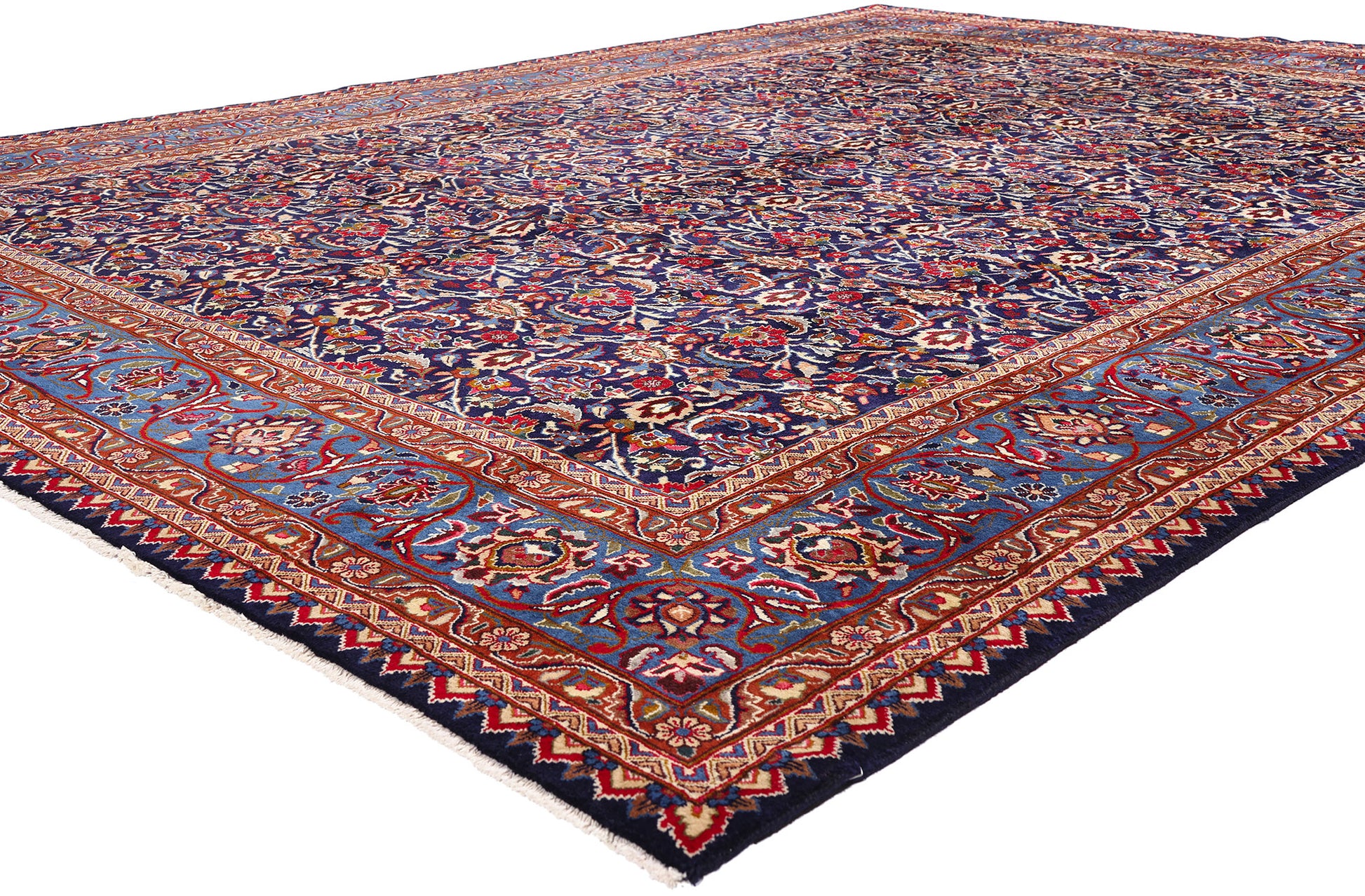 10 x 12 Navy Blue Vintage Persian Mashhad Rug 61432