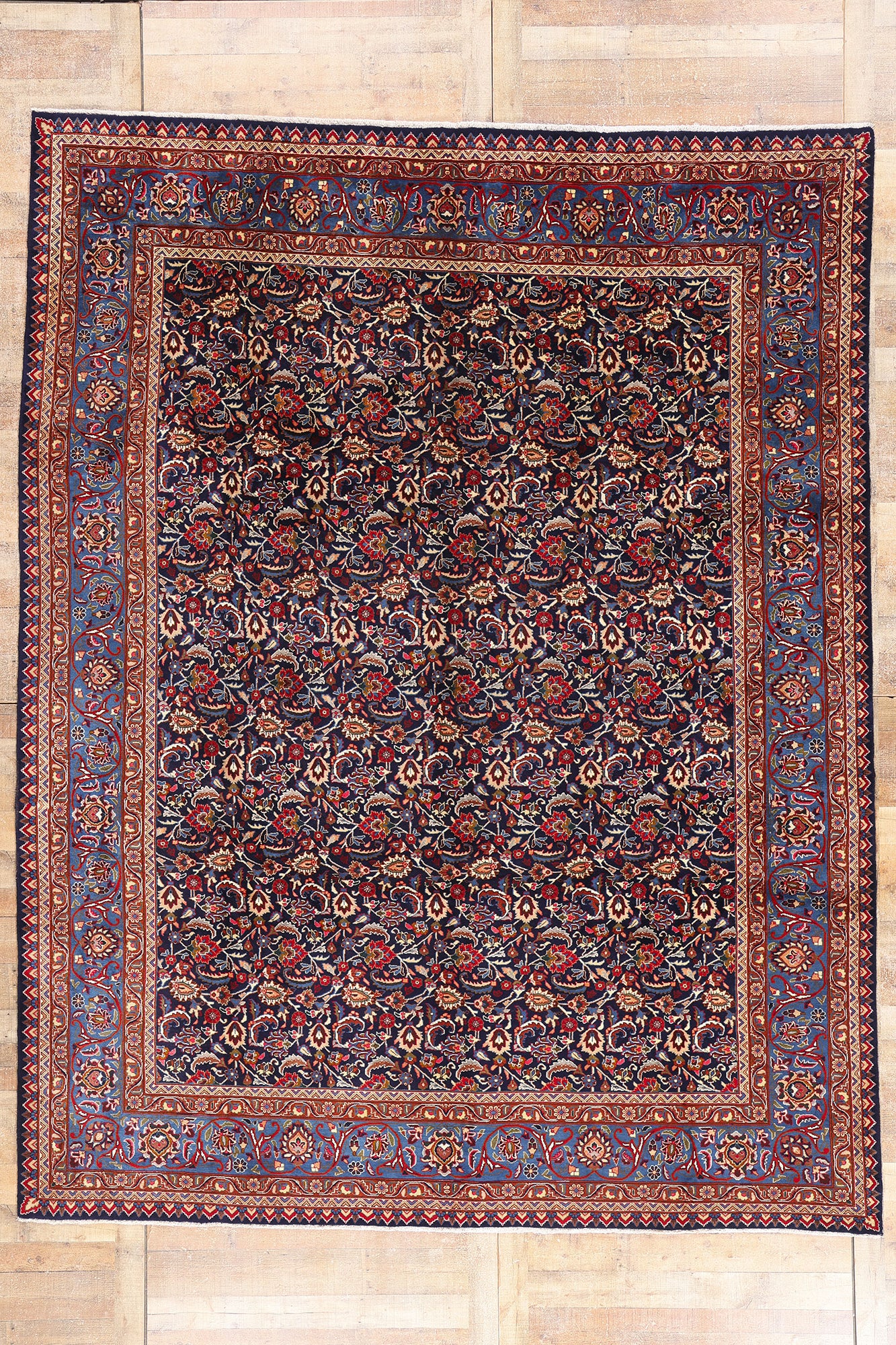 10 x 12 Navy Blue Vintage Persian Mashhad Rug 61432