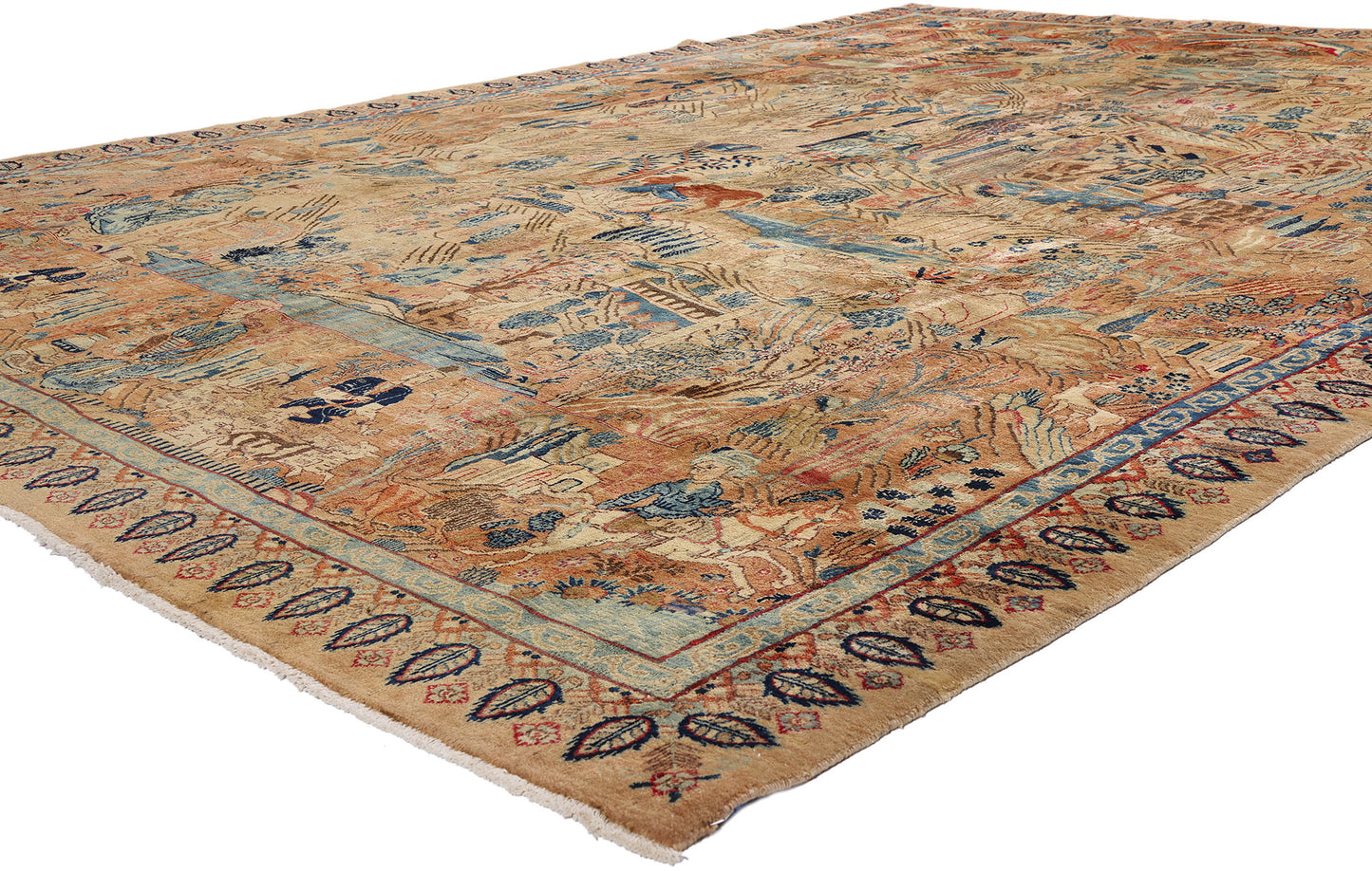 10 x 13 Beige Vintage Persian Najafabad Pictorial Rug 61437