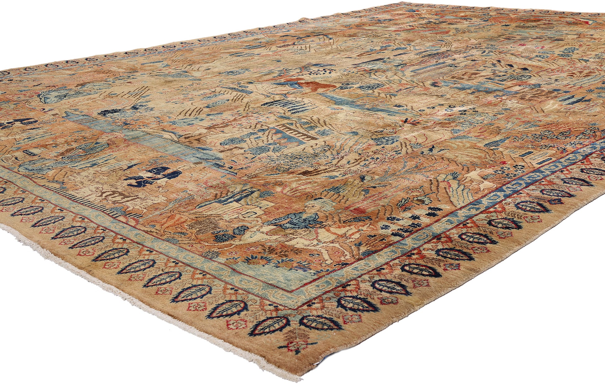 10 x 13 Beige Vintage Persian Najafabad Pictorial Rug 61437