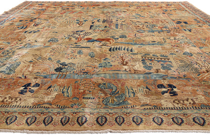 10 x 13 Beige Vintage Persian Najafabad Pictorial Rug 61437