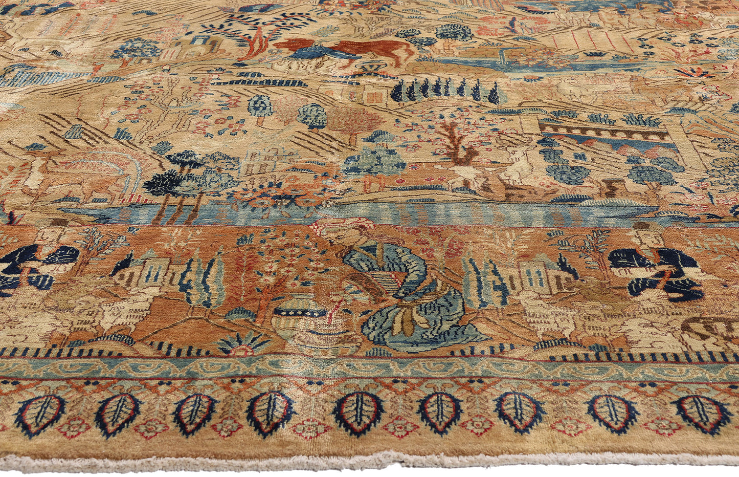 10 x 13 Beige Vintage Persian Najafabad Pictorial Rug 61437