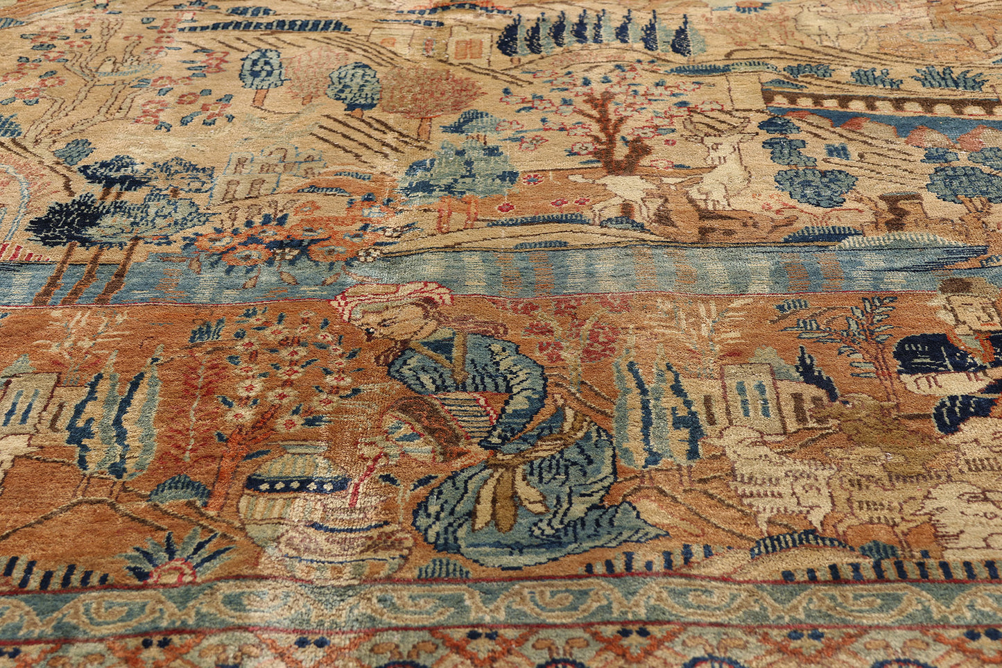 10 x 13 Beige Vintage Persian Najafabad Pictorial Rug 61437