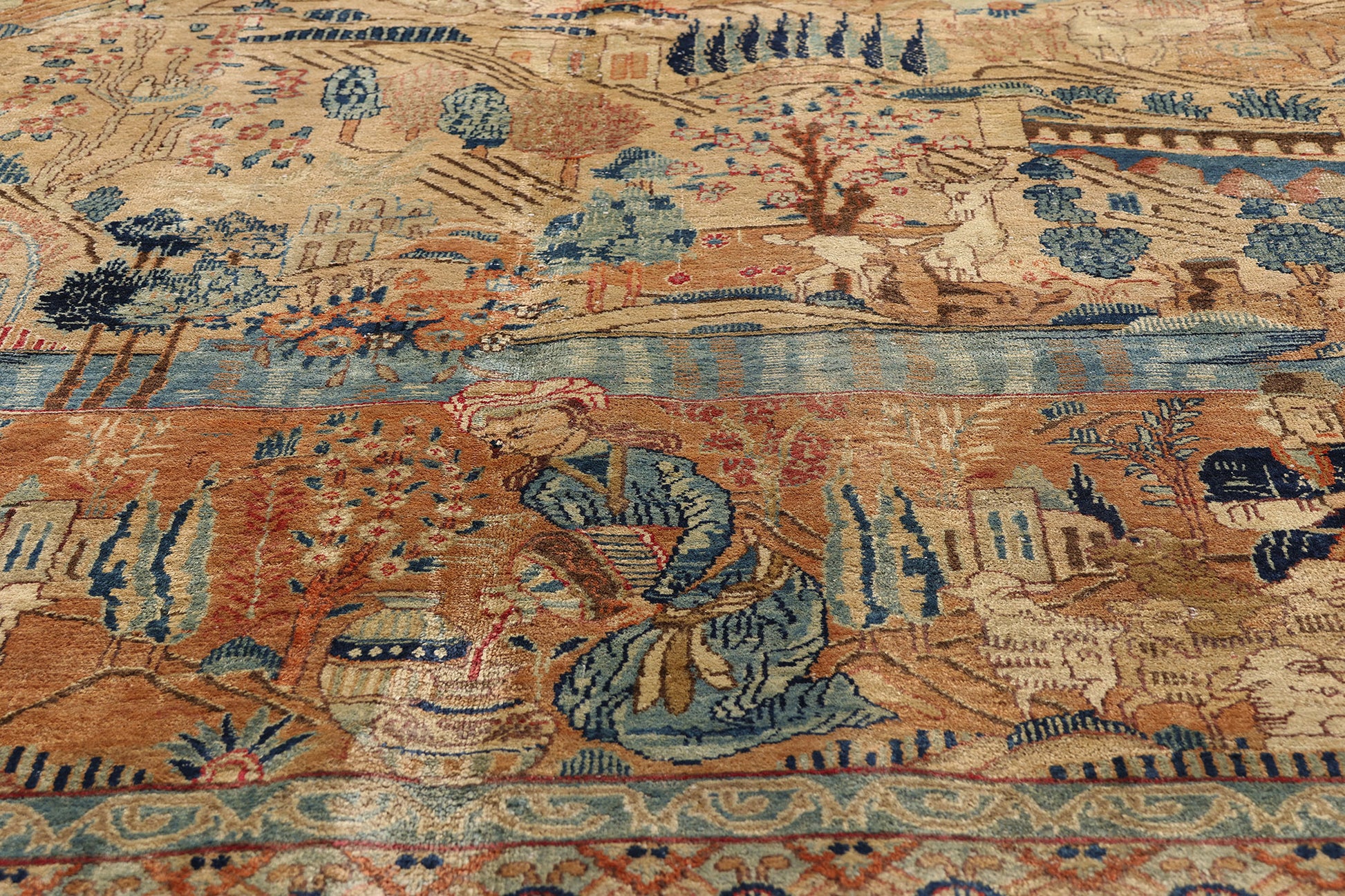 10 x 13 Beige Vintage Persian Najafabad Pictorial Rug 61437