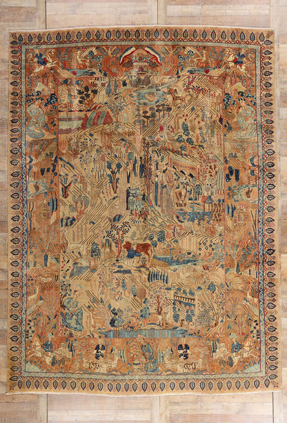 10 x 13 Beige Vintage Persian Najafabad Pictorial Rug 61437