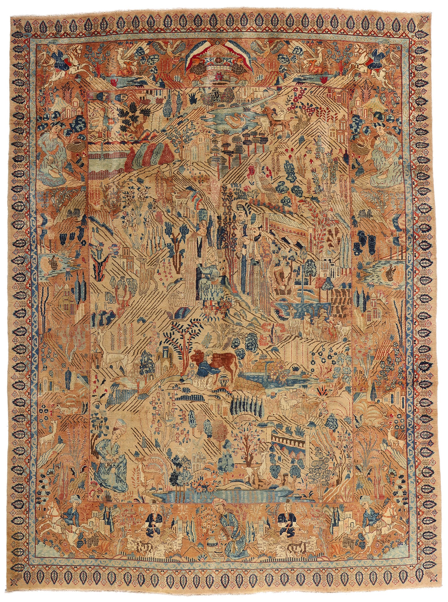 10 x 13 Beige Vintage Persian Najafabad Pictorial Rug 61437