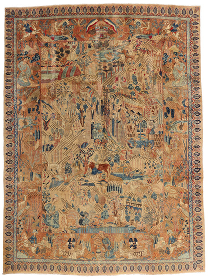 10 x 13 Beige Vintage Persian Najafabad Pictorial Rug 61437