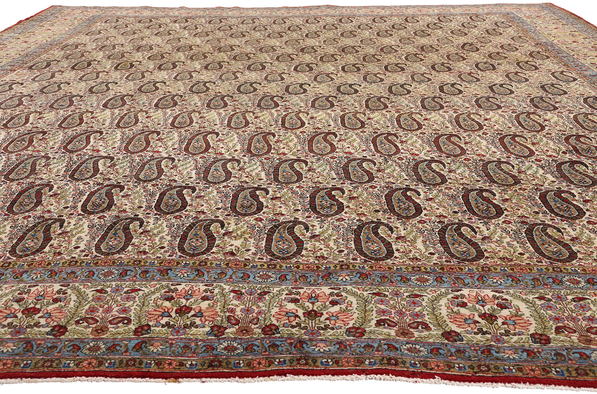 11 x 14 Ivory Vintage Persian Qum Rug 61545