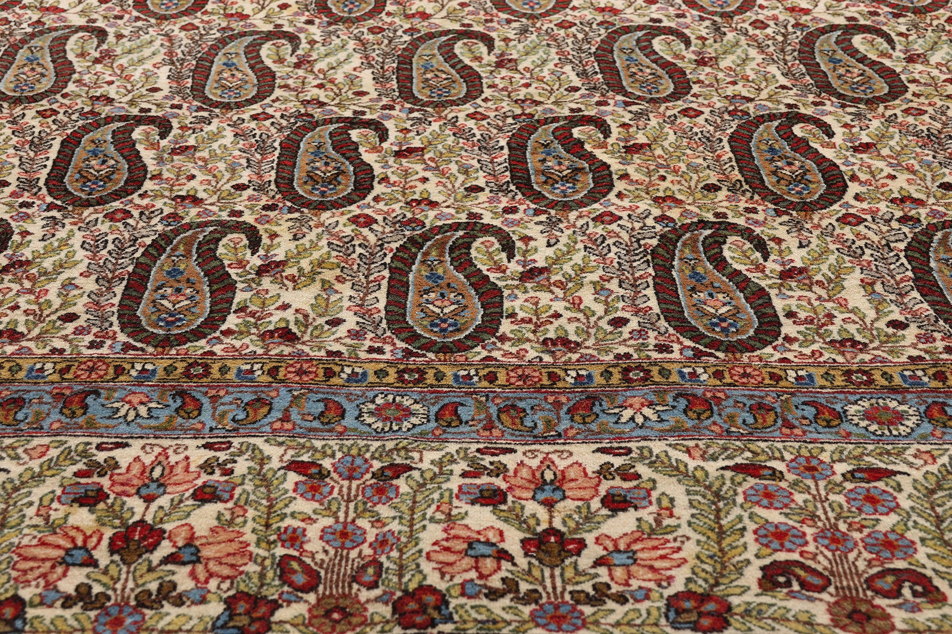 11 x 14 Ivory Vintage Persian Qum Rug 61545