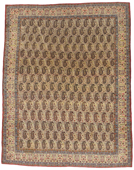 11 x 14 Ivory Vintage Persian Qum Rug 61545