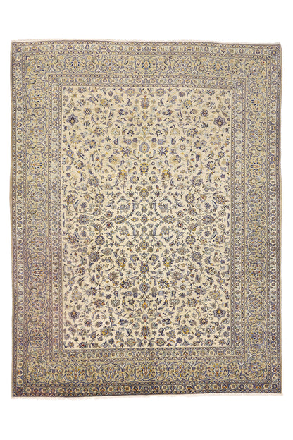 10 x 13 - Beige Vintage Persian Kashan Rug - 76372