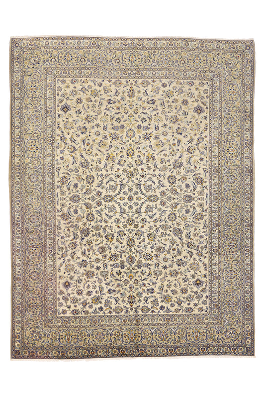 10 x 13 - Beige Vintage Persian Kashan Rug - 76372