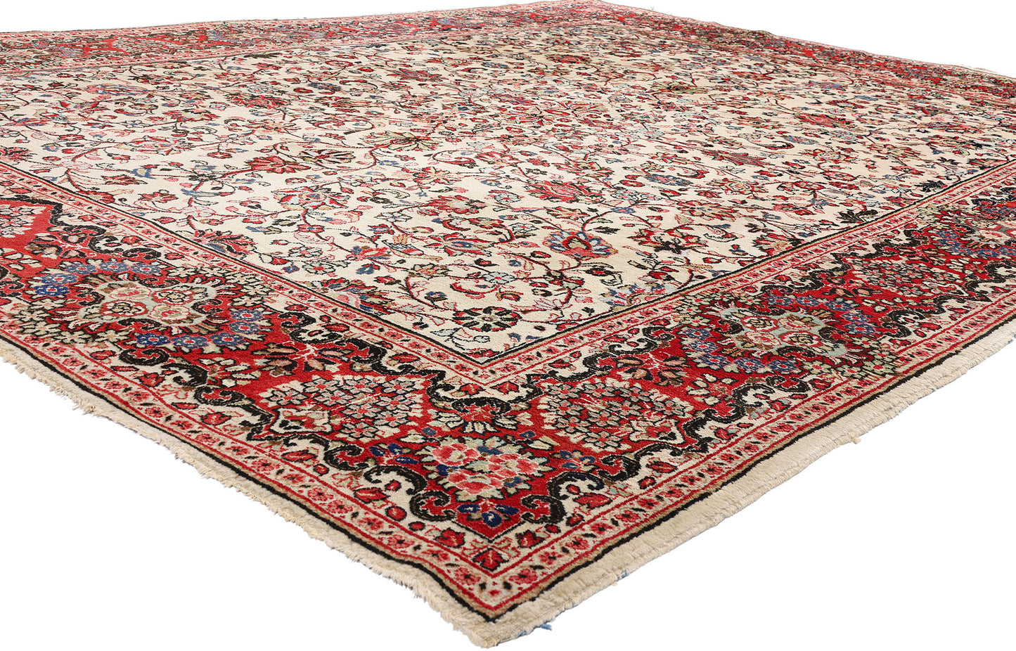 9 x 12 Ivory Vintage Persian Sarouk Rug 78163