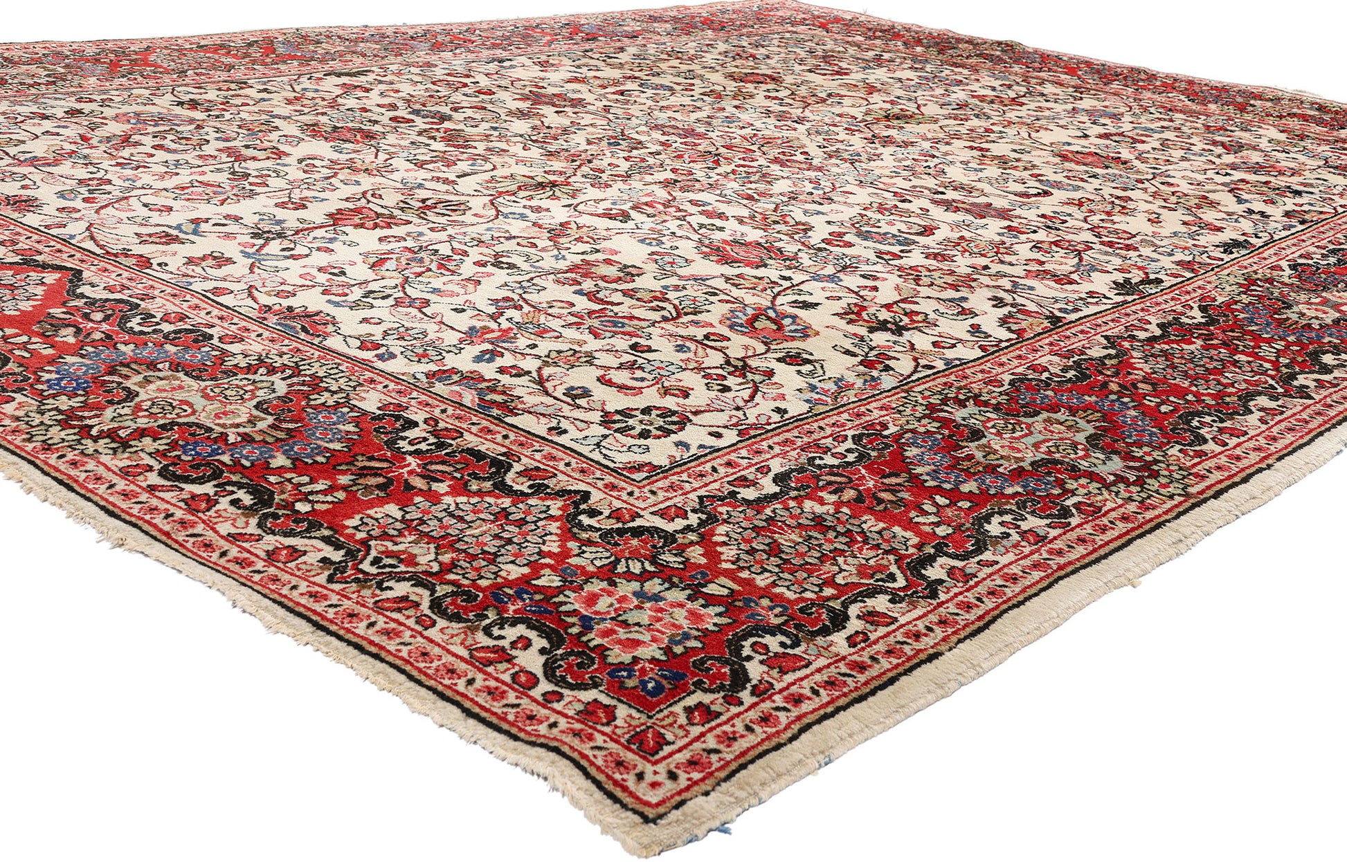 9 x 12 Ivory Vintage Persian Sarouk Rug 78163