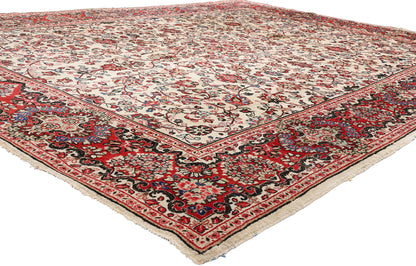 9 x 12 Ivory Vintage Persian Sarouk Rug 78163
