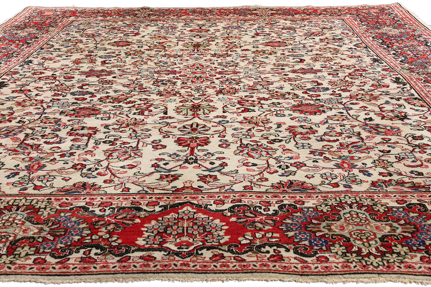 9 x 12 Ivory Vintage Persian Sarouk Rug 78163