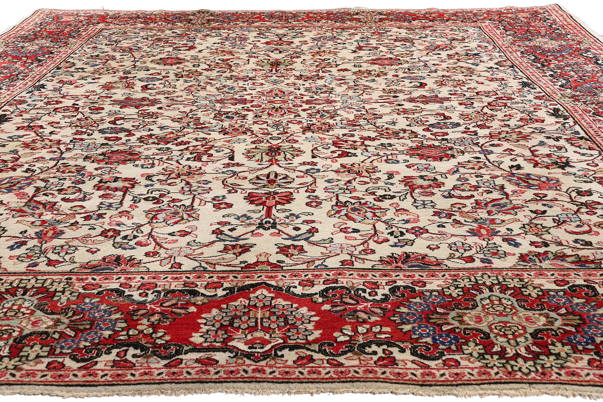 9 x 12 Ivory Vintage Persian Sarouk Rug 78163