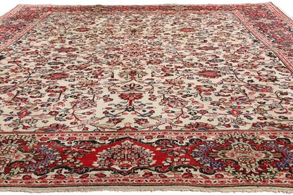 9 x 12 Ivory Vintage Persian Sarouk Rug 78163