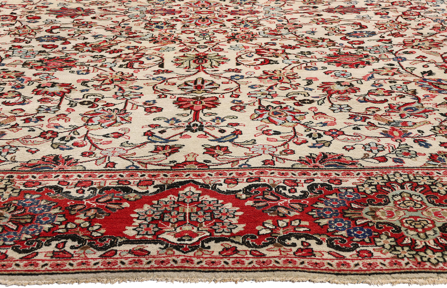 9 x 12 Ivory Vintage Persian Sarouk Rug 78163