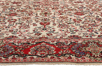 9 x 12 Ivory Vintage Persian Sarouk Rug 78163
