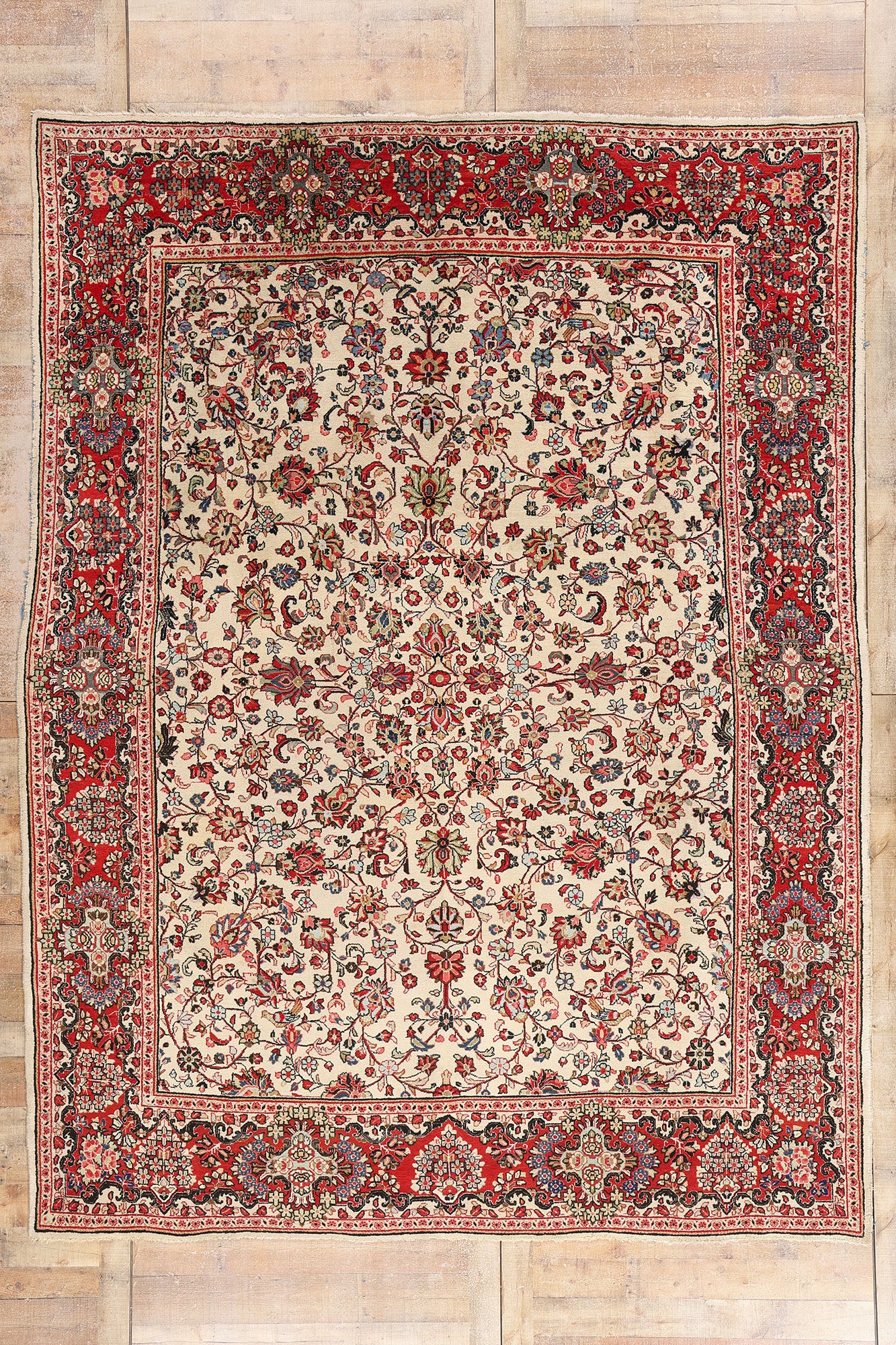 9 x 12 Ivory Vintage Persian Sarouk Rug 78163