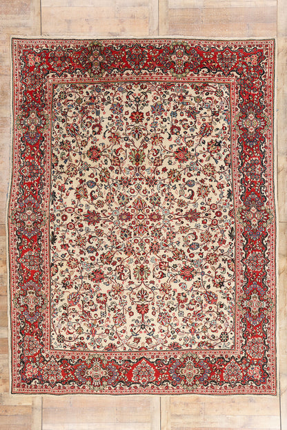 9 x 12 Ivory Vintage Persian Sarouk Rug 78163